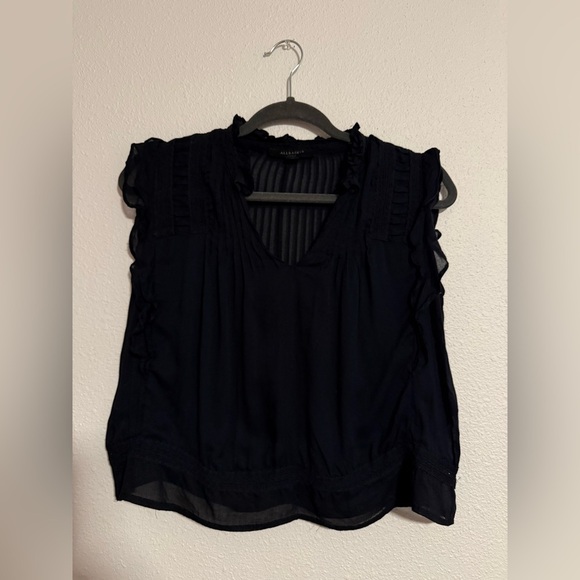 All Saints Black Crop Blouse - Picture 2 of 6